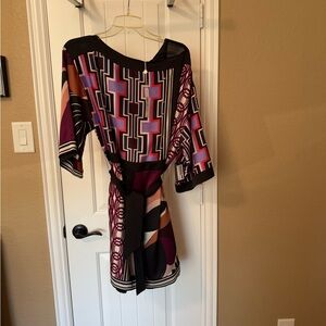 NWT-Trina Turk Mixed Print Satin Georgette Kimono Sleeve Typicity Dress